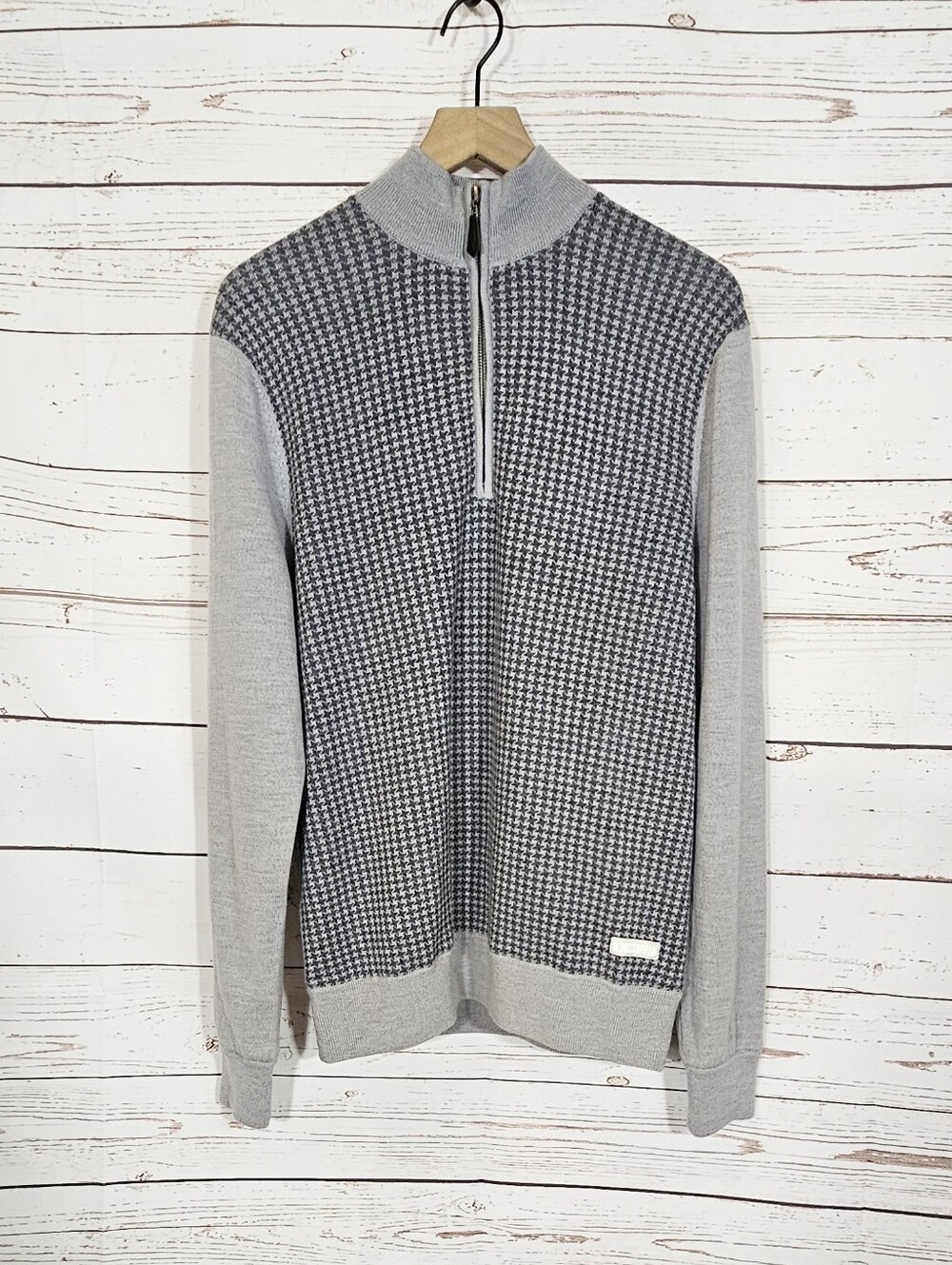 Sunice | Windstopper Houndstooth Gray Wool 1/4 Zip Windbreaker Sweater - Picture 1 of 5